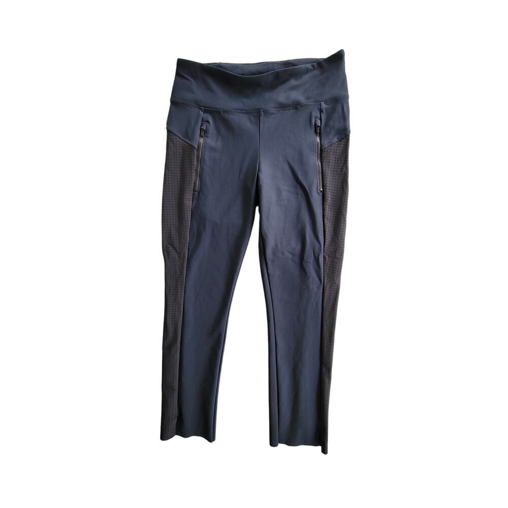 Athleta Stellar Crop Tight Pants Dark Navy Blue Black Mesh Zipper Pockets Size S